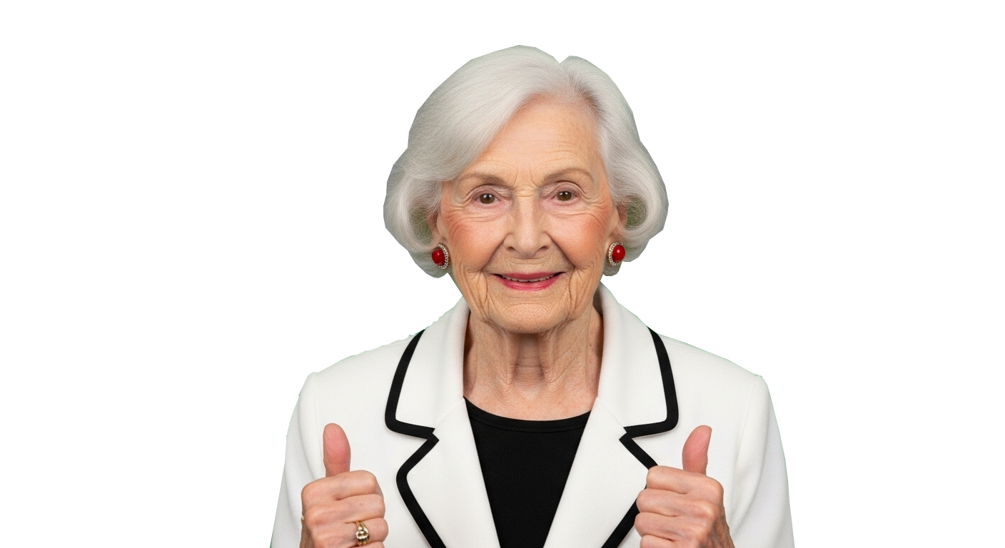 Mulher idosa sorrindo, cliente satisfeita da Age Gold